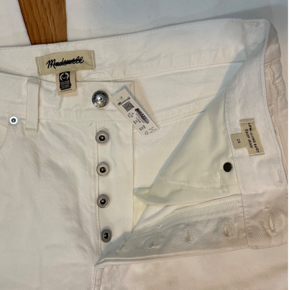 Madewell Crop Jeans Womens 26 White Low Slung Baggy Denim Raw Hem Button Fly NWT - Picture 5 of 9